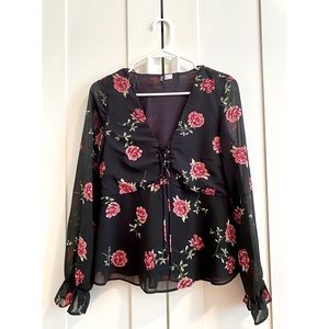 Black Floral Rose Blouse